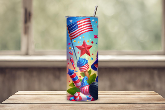 Gnome with Flag Hat and Picnic Scene 4th of July Tumbler, Flag Gift Travel Mug, Patriotic Travel Cup, 20OZ Tumbler, 22OZ Tumbler, 30OZ Tumbler