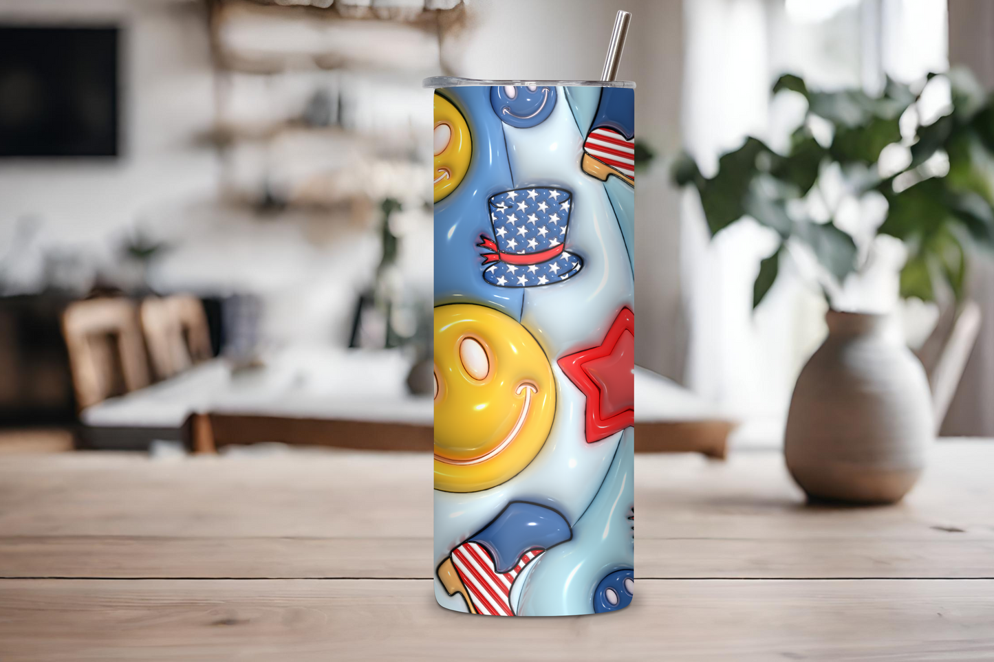 Festive Fun Tumbler, Happy Smile Tumbler, 4th of July Fun Coffee Cup, Travel Mug, 20OZ Tumbler, 22OZ Tumbler, 30OZ Tumbler