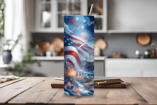 American Landmark Fireworks Celebration Tumbler, Patriotic US Capital Travel Mug, 4th of July Coffee Cup, 20OZ Tumbler, 22OZ Tumbler, 30OZ Tumbler
