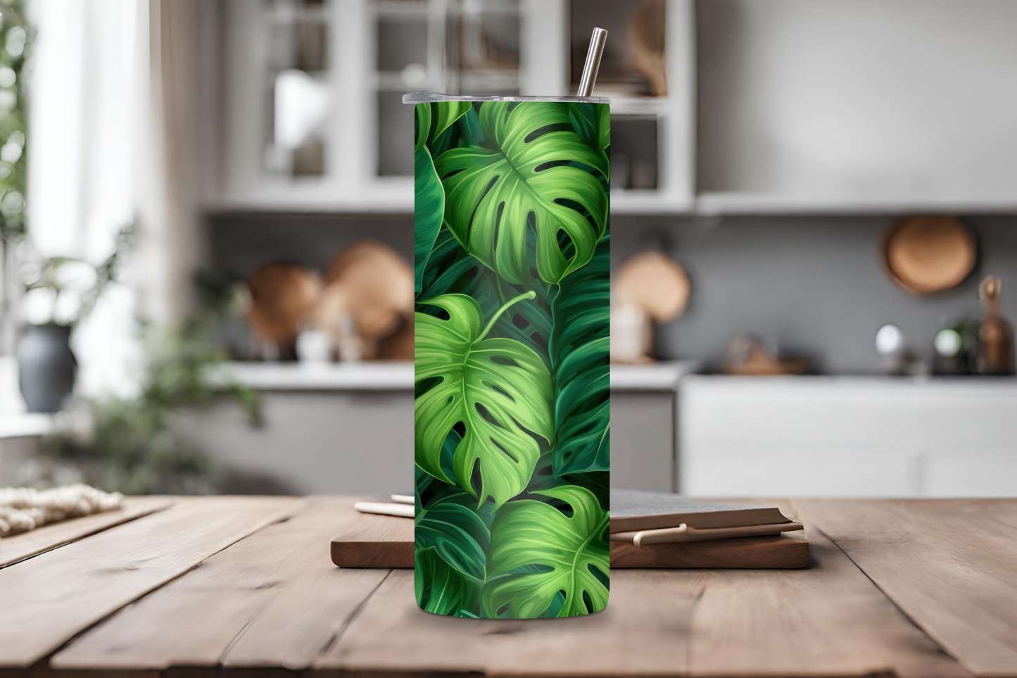 Personalized Tropical Monstera Tumbler, House Plant Travel Mug, Custom Gift for Her, Plant Lover Insulated Tumbler 20OZ 30OZ