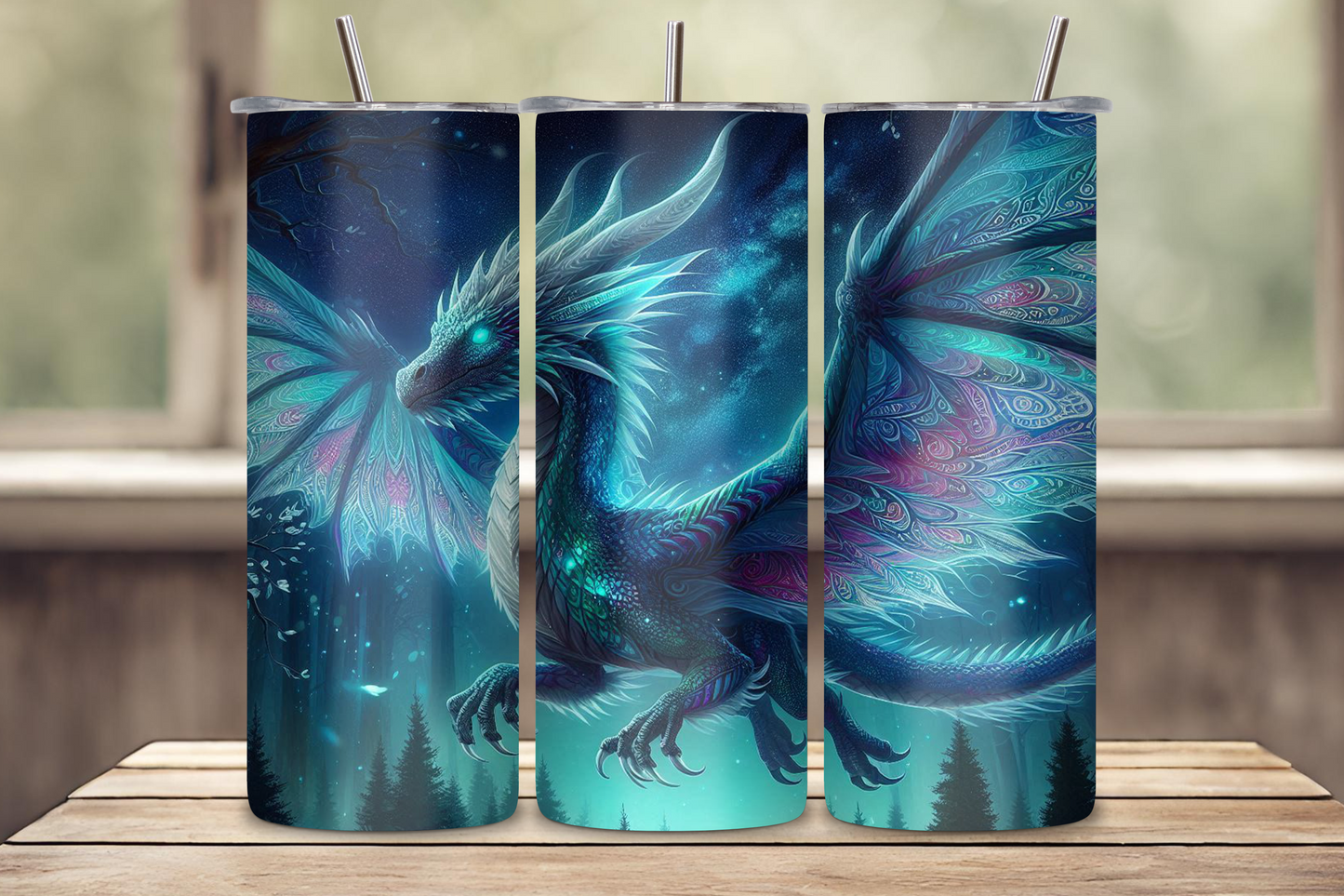 Mystic Dragon Tumbler, Blue Dragon and Starry Night Tumbler, Fantasy Lover Gift, 20OZ Tumbler, 22OZ Tumbler, 30OZ Tumbler