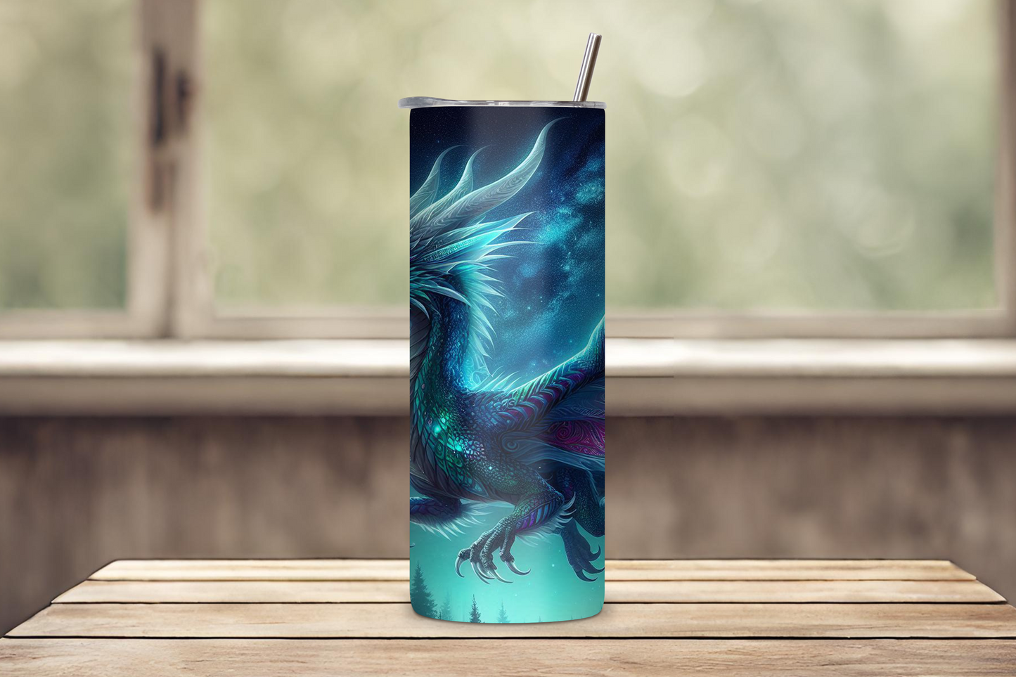 Mystic Dragon Tumbler, Blue Dragon and Starry Night Tumbler, Fantasy Lover Gift, 20OZ Tumbler, 22OZ Tumbler, 30OZ Tumbler
