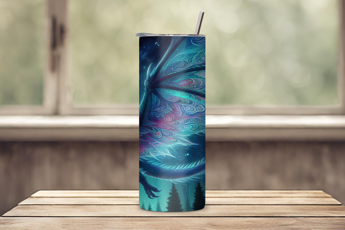 Mystic Dragon Tumbler, Blue Dragon and Starry Night Tumbler, Fantasy Lover Gift, 20OZ Tumbler, 22OZ Tumbler, 30OZ Tumbler