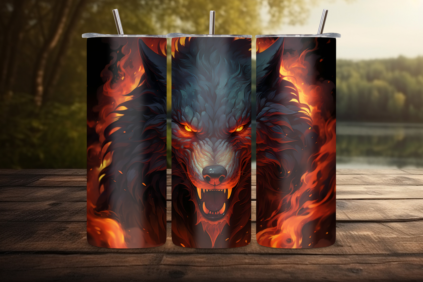 Fiery Wolf Tumbler, Scary Wolf Coffee Cup, Red Glowing Eyes Wolf Travel Mug, 20OZ Tumbler, 22OZ Tumbler, 30OZ Tumbler