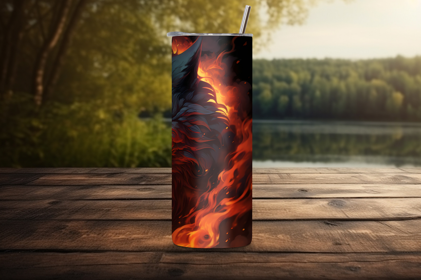 Fiery Wolf Tumbler, Scary Wolf Coffee Cup, Red Glowing Eyes Wolf Travel Mug, 20OZ Tumbler, 22OZ Tumbler, 30OZ Tumbler