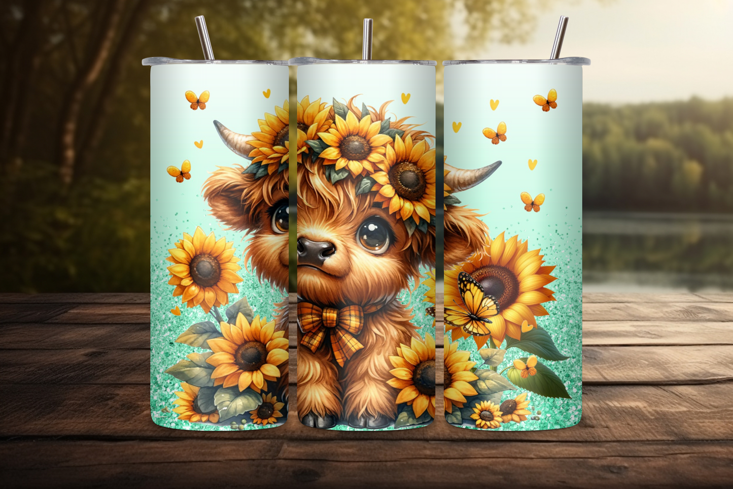 Sunflower Highland Cow Tumbler, Cute Cow Coffee Cup, Flower Lover Travel Mug, 20OZ Tumbler, 22OZ Tumbler, 30OZ