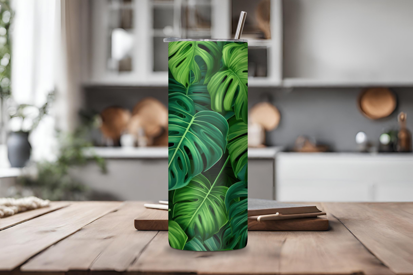 Personalized Tropical Monstera Tumbler, House Plant Travel Mug, Custom Gift for Her, Plant Lover Insulated Tumbler 20OZ 30OZ