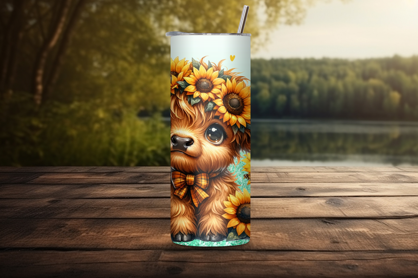 Sunflower Highland Cow Tumbler, Cute Cow Coffee Cup, Flower Lover Travel Mug, 20OZ Tumbler, 22OZ Tumbler, 30OZ