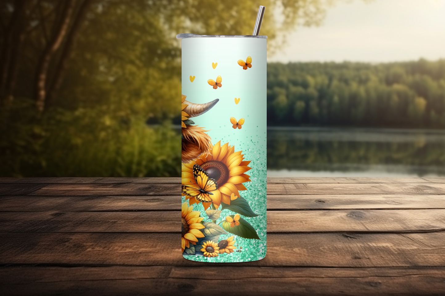 Sunflower Highland Cow Tumbler, Cute Cow Coffee Cup, Flower Lover Travel Mug, 20OZ Tumbler, 22OZ Tumbler, 30OZ