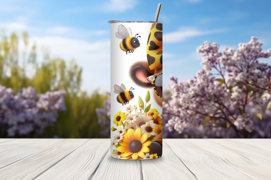 Bee Happy Highland Cow Tumbler, Cute Cow Coffee Cup, Cool Style Cheetah Print Travel Mug, 20OZ Tumbler, 30OZ Tumbler