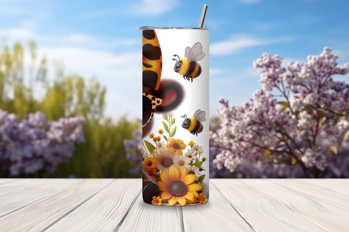 Bee Happy Highland Cow Tumbler, Cute Cow Coffee Cup, Cool Style Cheetah Print Travel Mug, 20OZ Tumbler, 30OZ Tumbler