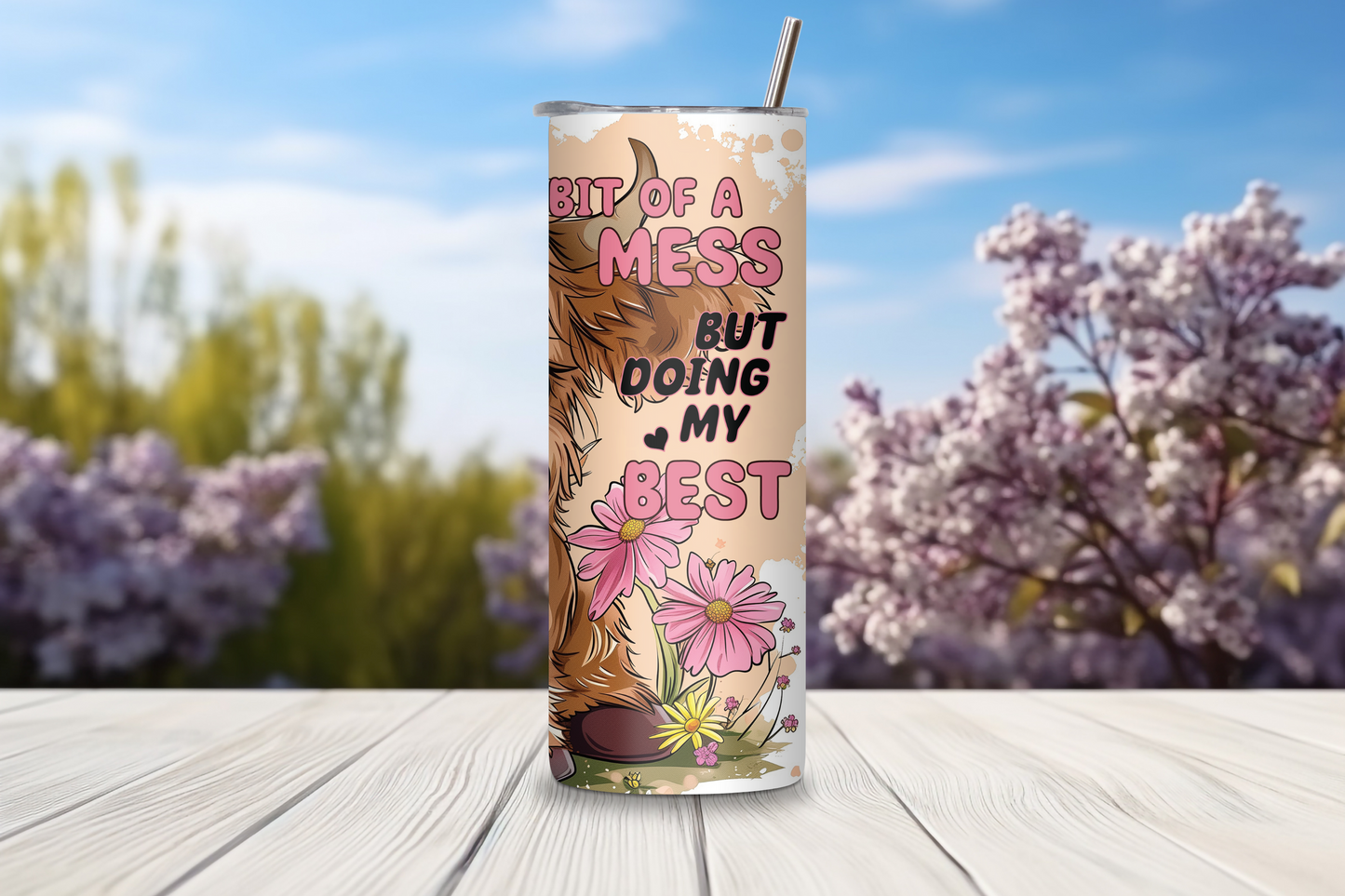 Doing My Best Highland Cow Tumbler, Funny Cow Travel Mug, Flowers and Cow Travel Mug, Gift for Her, 20OZ Tumbler