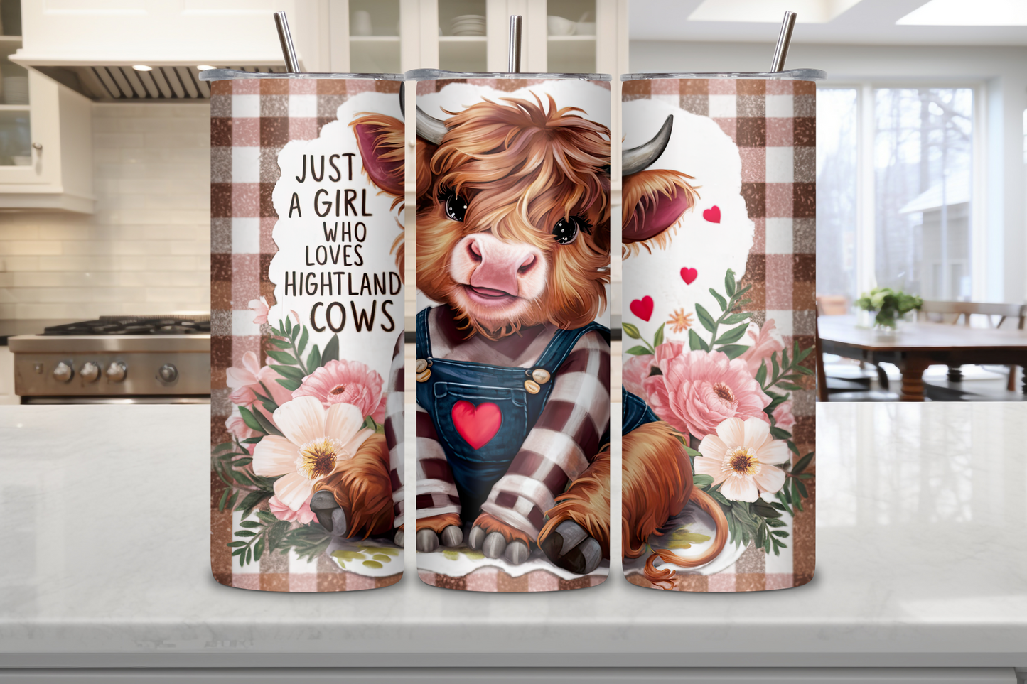 Highland Cow Girl Tumbler, Highland Cow Lover Coffee Mug, Cute Cow Travel Mug, 20OZ Tumbler, 30OZ Tumbler