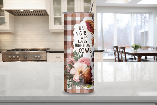 Highland Cow Girl Tumbler, Highland Cow Lover Coffee Mug, Cute Cow Travel Mug, 20OZ Tumbler, 30OZ Tumbler