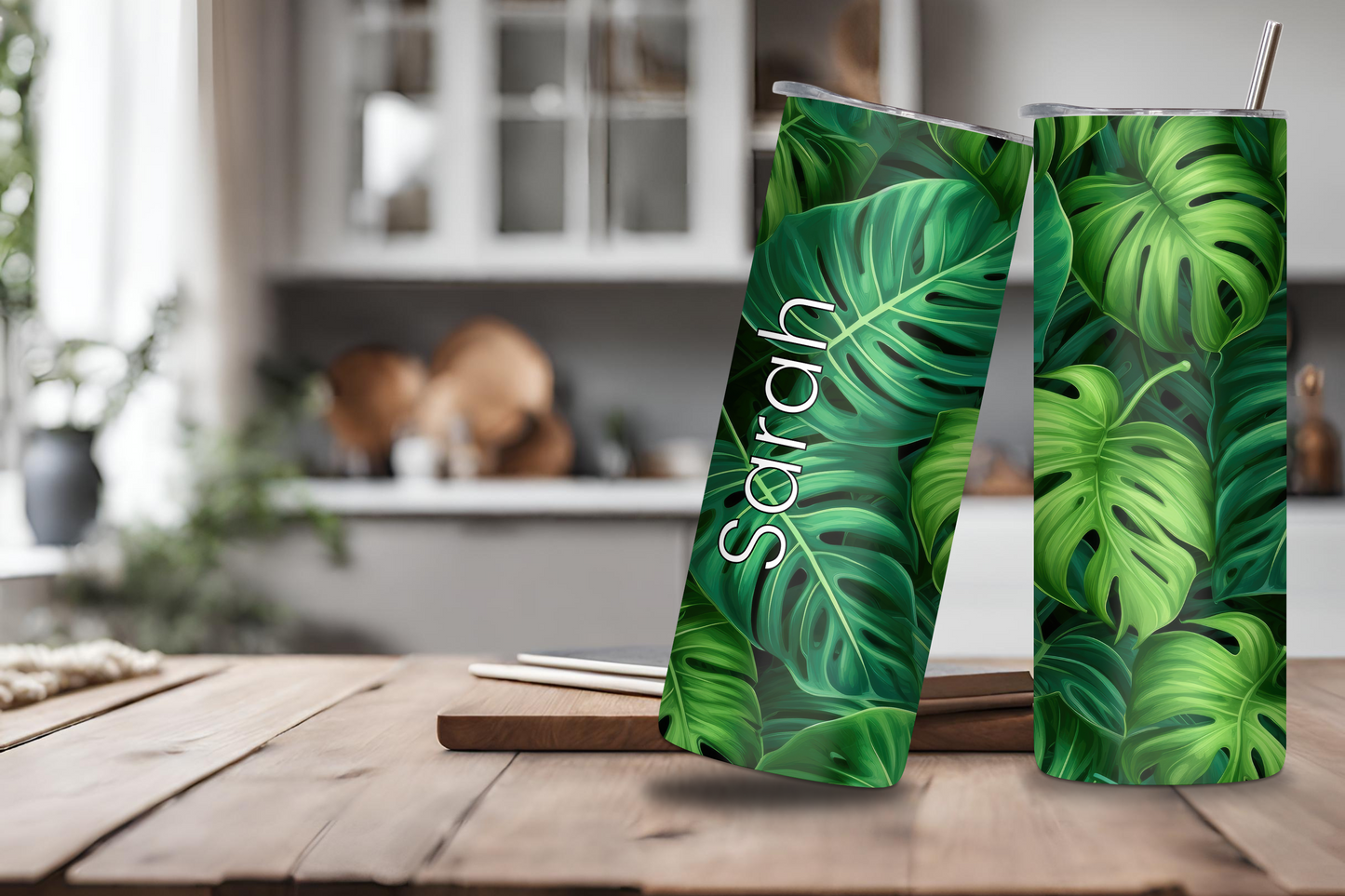 Personalized Tropical Monstera Tumbler, House Plant Travel Mug, Custom Gift for Her, Plant Lover Insulated Tumbler 20OZ 30OZ