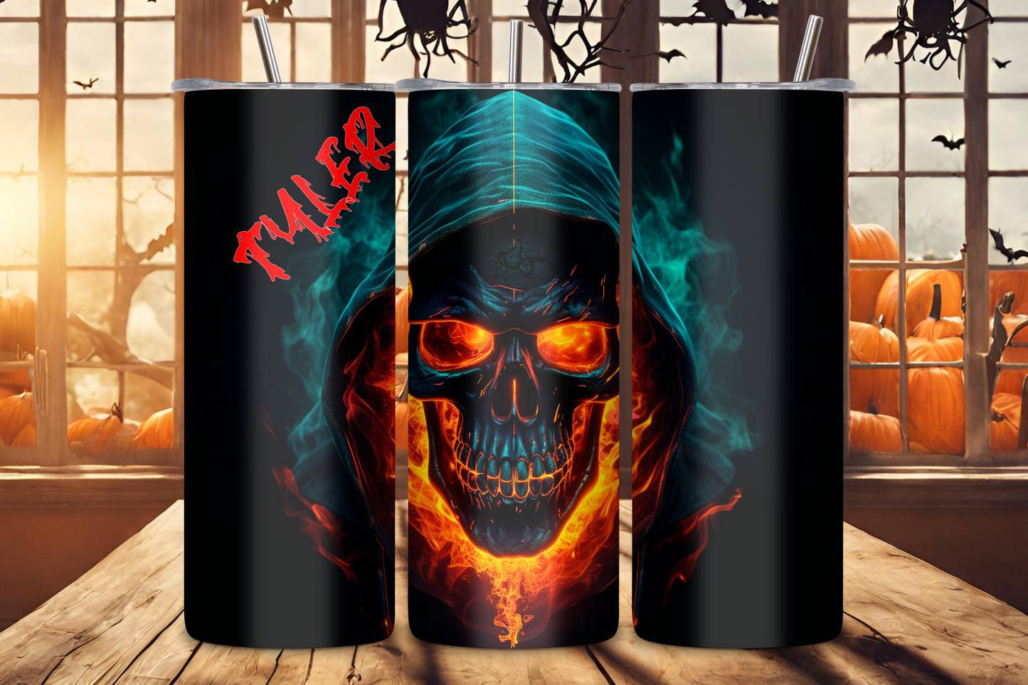 Spooky Skull Personalized Tumbler, Grim Reaper Last Visitor Tumbler, Halloween Travel Mug, 20OZ Tumbler, 22OZ Tumbler, 30OZ Tumbler