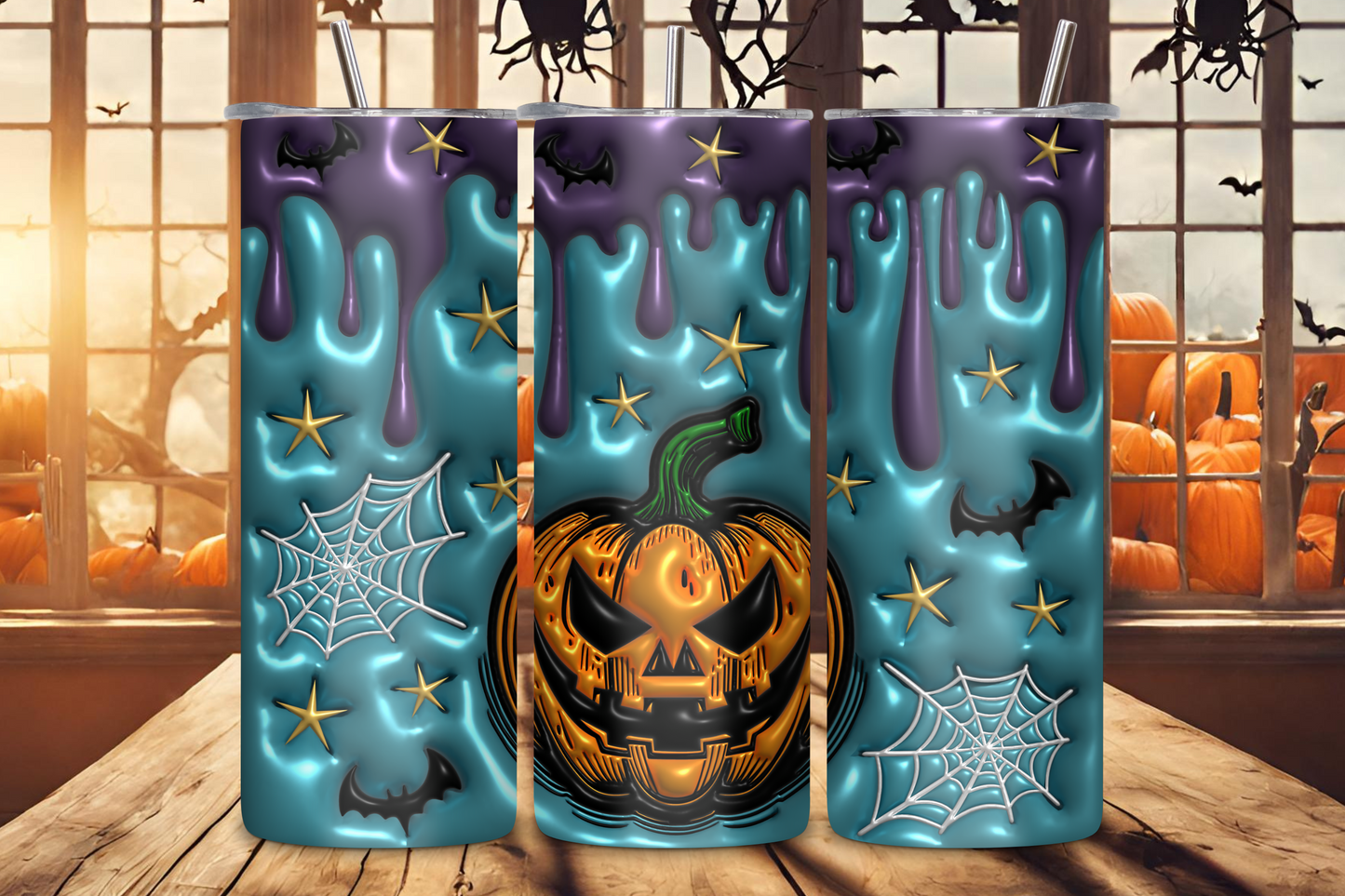 Ghoulish Glow Tumbler, Pumpkin and Bat Travel Mug, Halloween Tumbler, 20OZ Tumbler, 22OZ Tumbler, 30OZ Tumbler