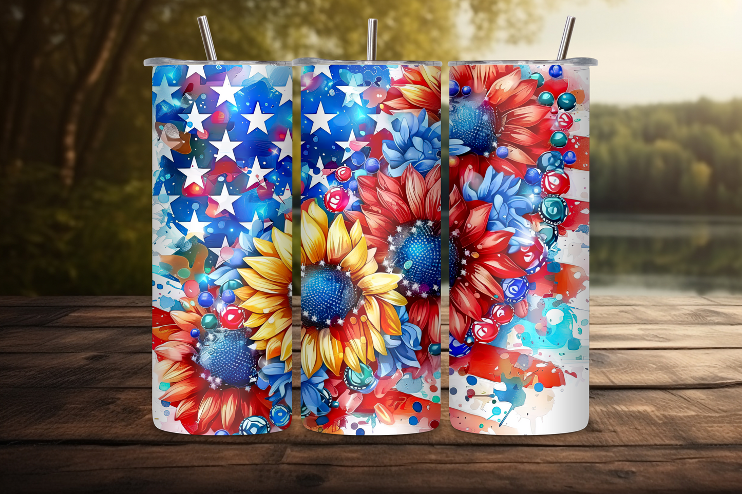 Sunflower and Star-Spangled Banner Tumbler, Patriotic Flag Travel Mug, USA Sprit Coffee Cup, 20OZ Tumbler, 22OZ Tumbler, 30OZ Tumbler