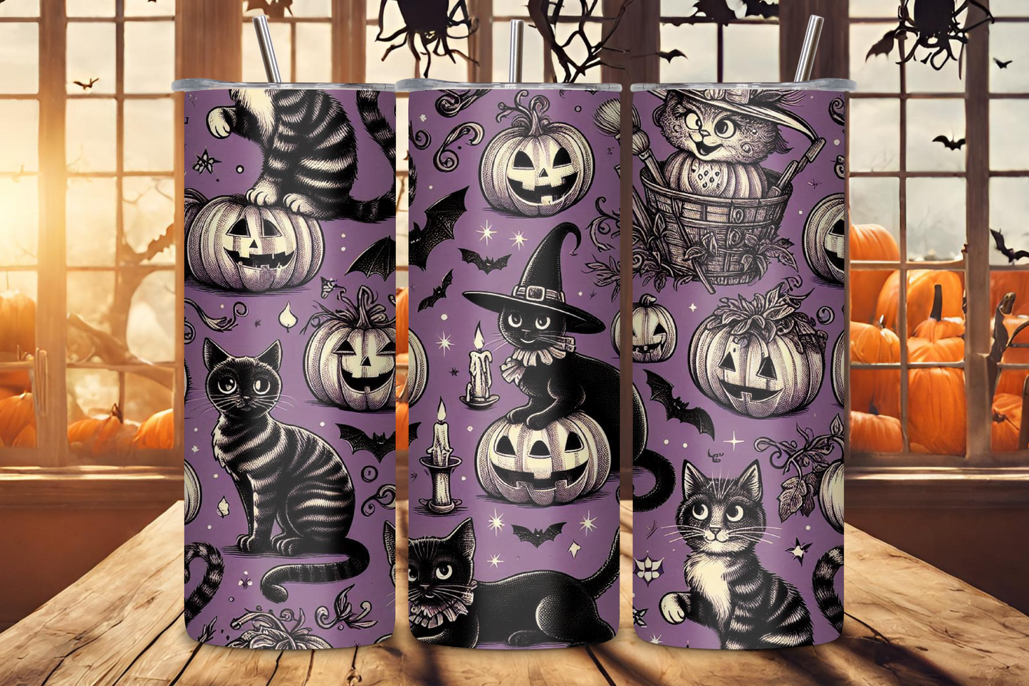 Celebrate the spooky season with our "Purr-fect Halloween" Tumbler, adorned with charming black cats and festive pumpkins that bring a whisker of magic to your beverages. Size and Lid Options 20OZ Skinny Tumbler with a Pop-On Lid 20OZ Skinny Tumbler with Dual Screw-On Lids (Screw-On Lid with Integrated Flip-Down Straw and a simple Screw-On Lid) 22OZ Fatty Tumbler with a Pop-On Lid (features a thicker insulated wall for enhanced temperature retention) 30OZ Skinny Tumbler with a Pop-On Lid Key Features Mater