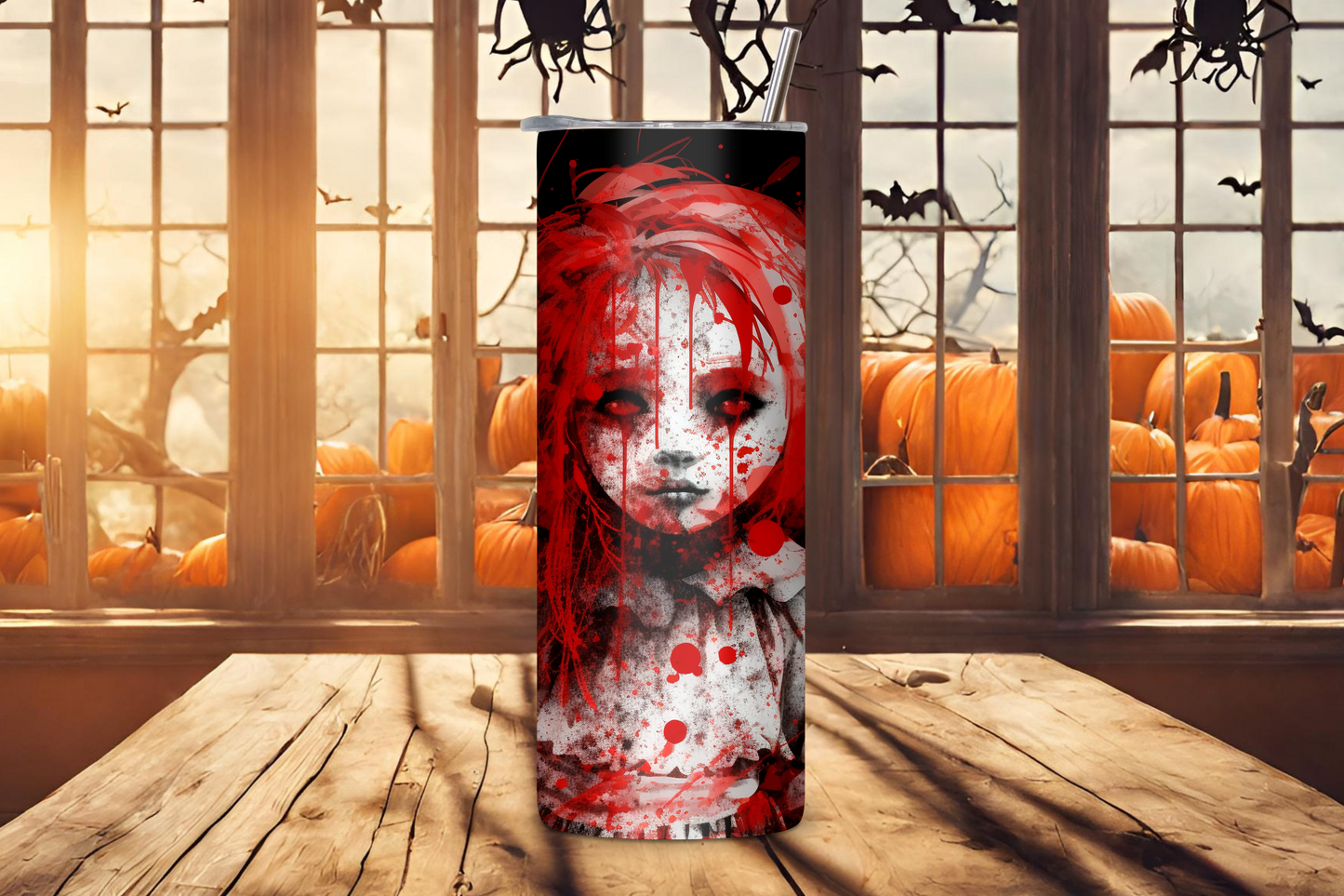 Eerie Doll Tumbler, Horror Lover Gift Cup, Halloween Doll Coffee Cup, Travel Mug, 20OZ Tumbler, 22OZ Tumbler, 30OZ Tumbler