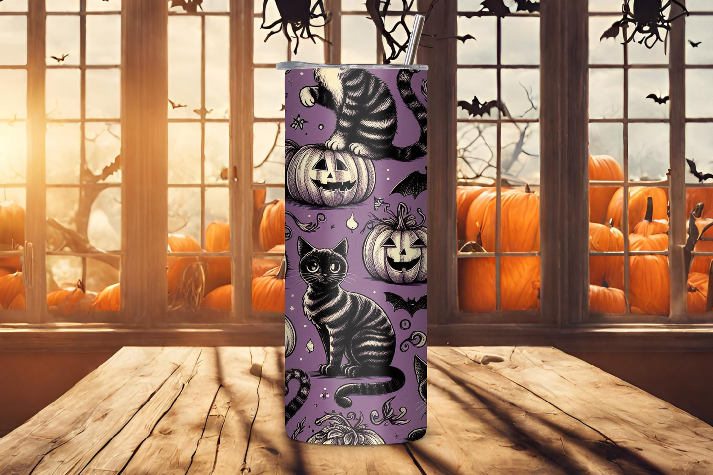 Halloween Black Cat Tumbler, Witch Cat Travel Mug, Halloween Gift, Gift for Her, 20OZ Tumbler, 22OZ Tumbler, 30OZ Tumbler