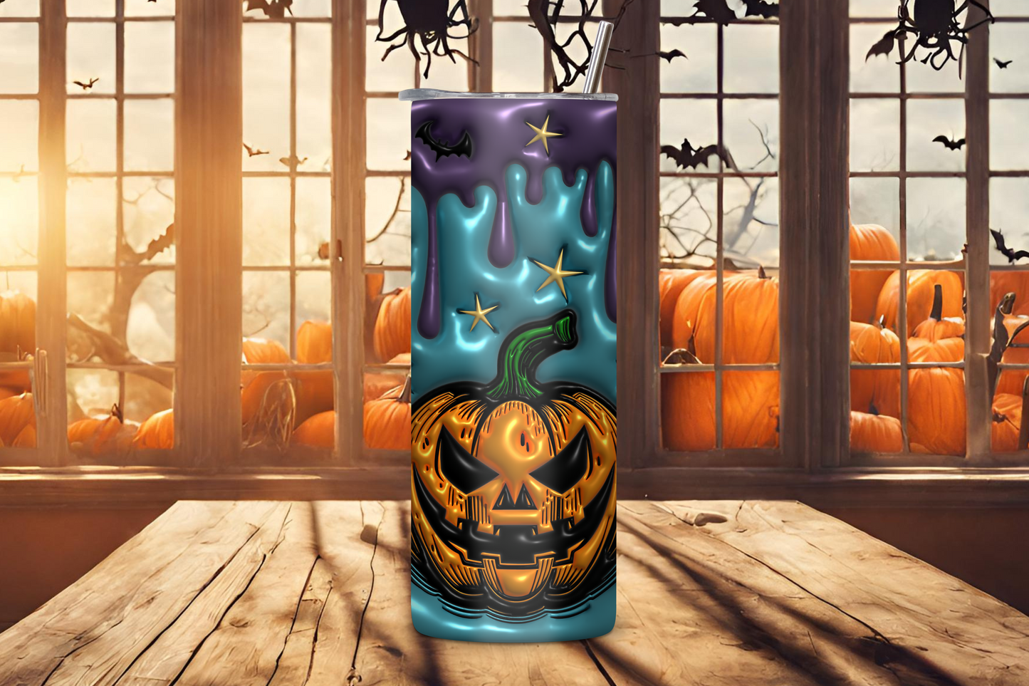 Ghoulish Glow Tumbler, Pumpkin and Bat Travel Mug, Halloween Tumbler, 20OZ Tumbler, 22OZ Tumbler, 30OZ Tumbler