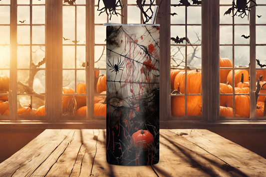 Crimson Web Halloween Tumbler, Pumpkin and Spider Cup, Creepy Spooky Travel Mug, 20OZ Tumbler, 22OZ Tumbler, 30OZ Tumbler