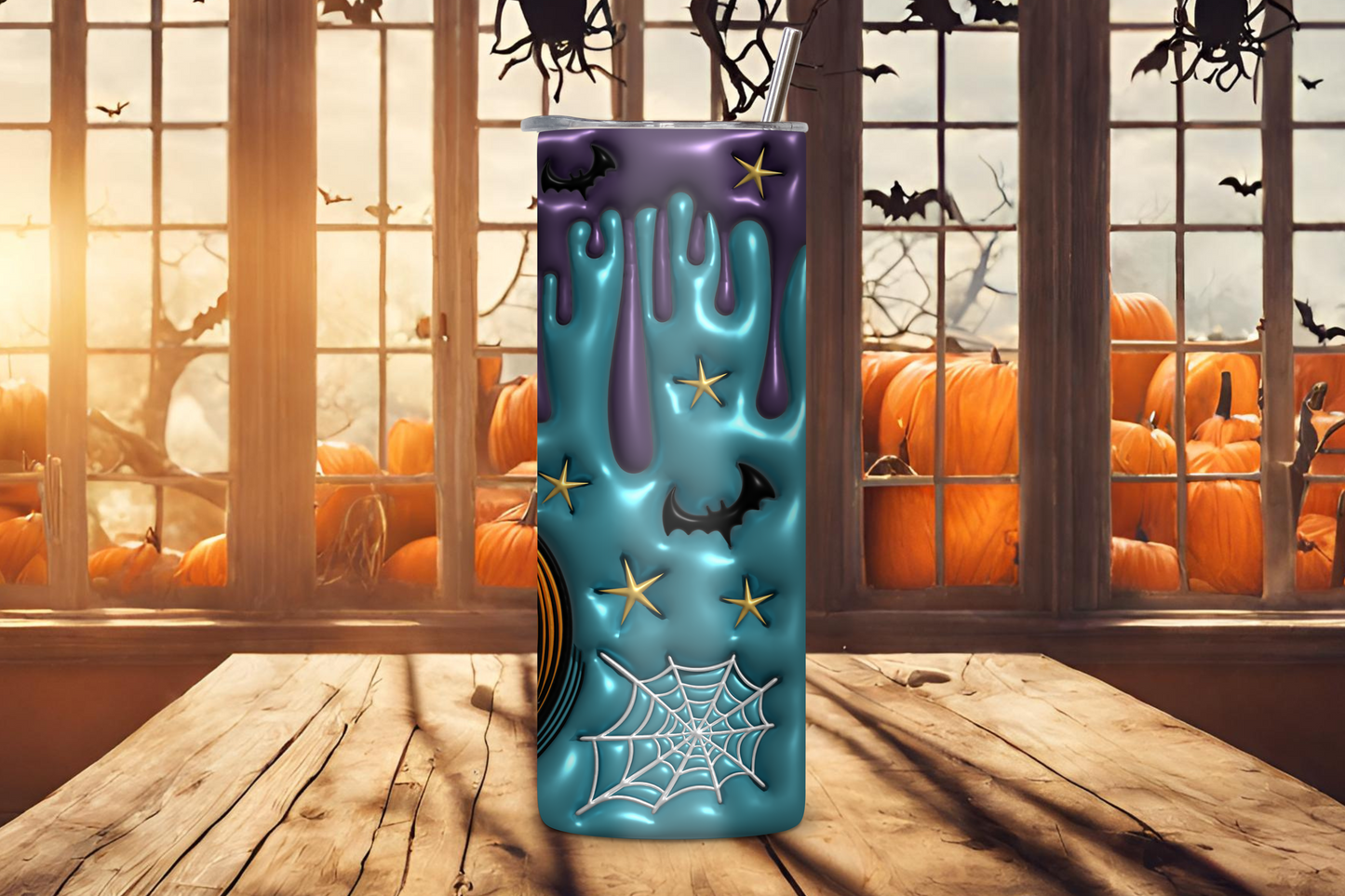 Ghoulish Glow Tumbler, Pumpkin and Bat Travel Mug, Halloween Tumbler, 20OZ Tumbler, 22OZ Tumbler, 30OZ Tumbler