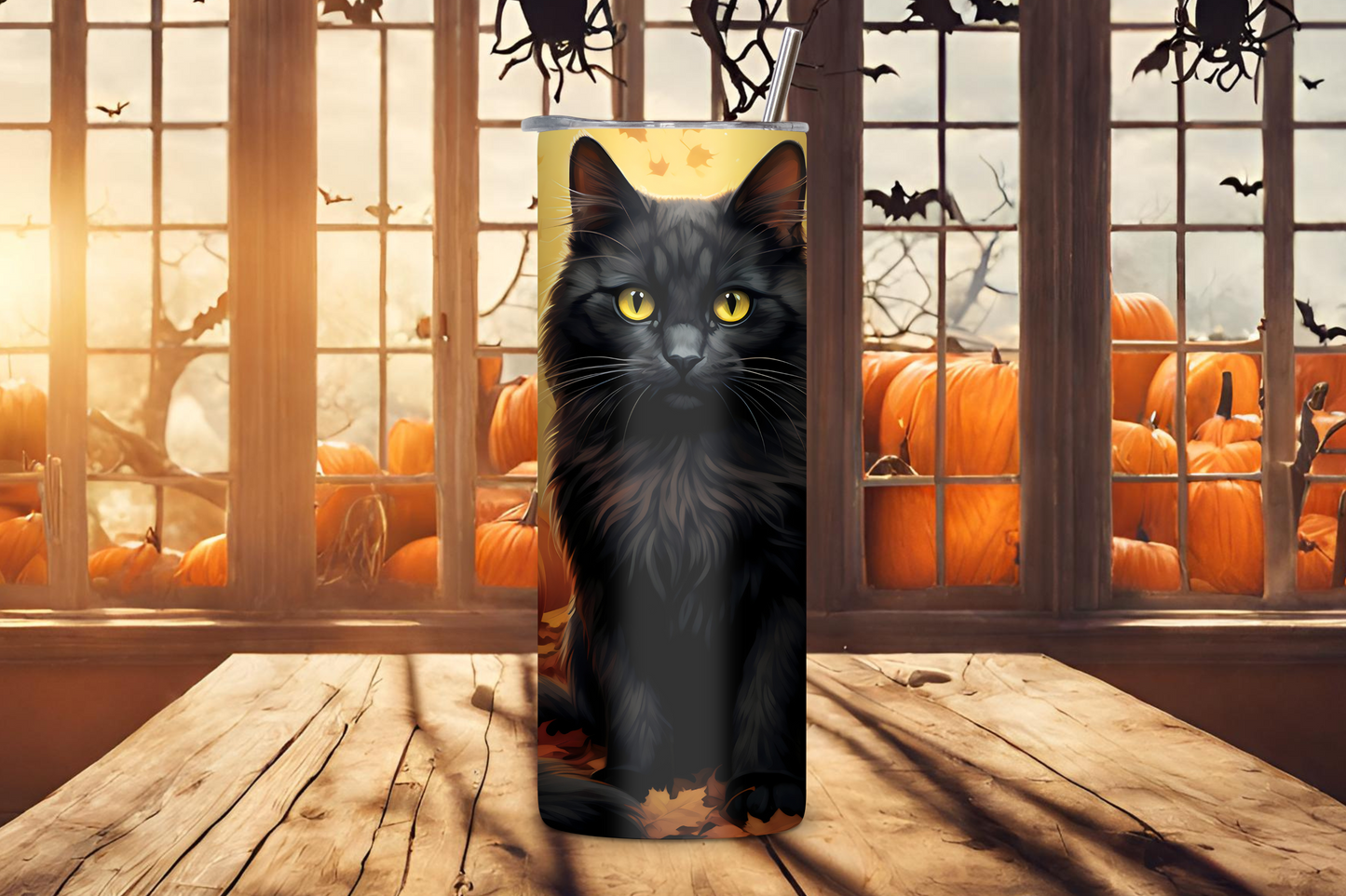 Mystical Midnight Cat Tumbler, Halloween Cat Travel Mug, Cat and Pumpkin Coffee Cup, Fall Cat Season, 20OZ Tumbler, 22OZ Tumbler, 30OZ Tumbler