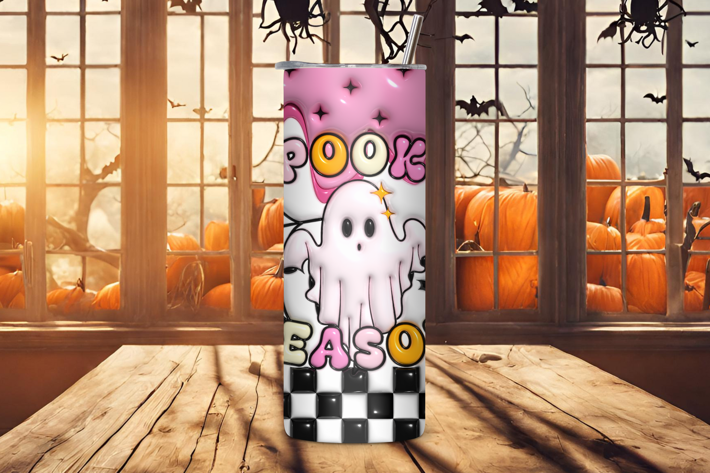 Spooky Season Tumbler, Cute Pink Ghost and Drip Cup, Halloween Tumbler, Gift for Her, 20OZ Tumbler, 22OZ Tumbler, 30OZ Tumbler