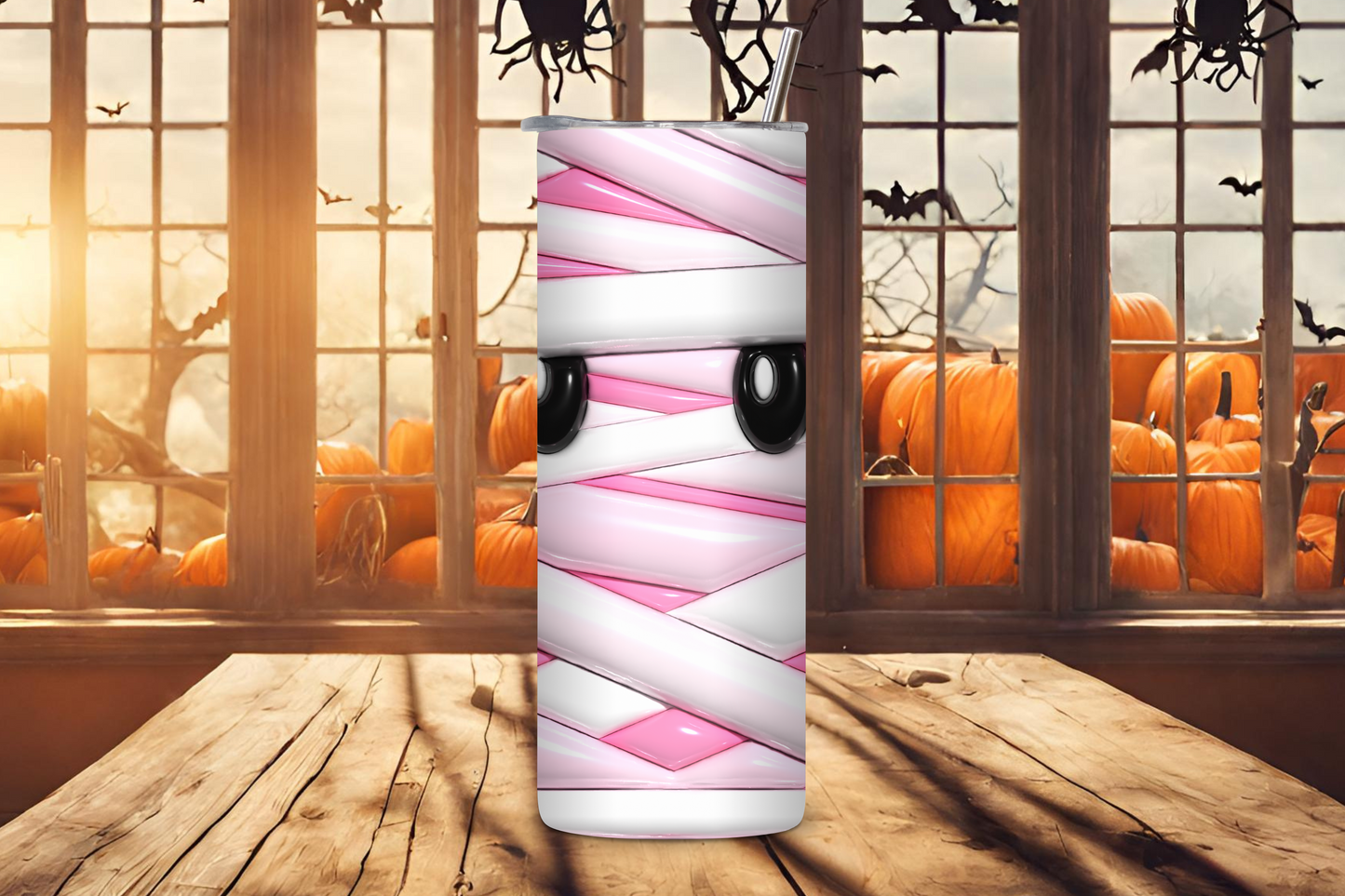 Mummy Wrap Tumbler, Pink Mummy Tumbler, Halloween Spooky Season Gift, Gift for Her, 20OZ Tumbler, 22OZ Tumbler, 30OZ Tumbler
