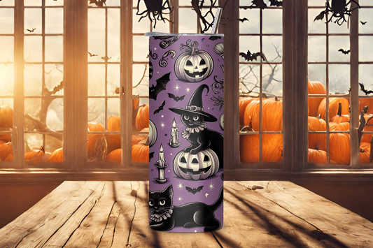 Halloween Black Cat Tumbler, Witch Cat Travel Mug, Halloween Gift, Gift for Her, 20OZ Tumbler, 22OZ Tumbler, 30OZ Tumbler