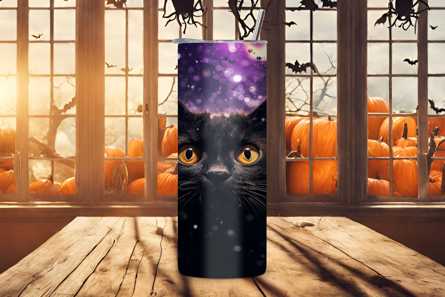 Mystic Purr Halloween Cat Tumbler, Black Cat Coffee Cup, Creepy Spooky Underwater Cat, 20OZ Tumbler, 22OZ Tumbler, 30OZ Tumbler