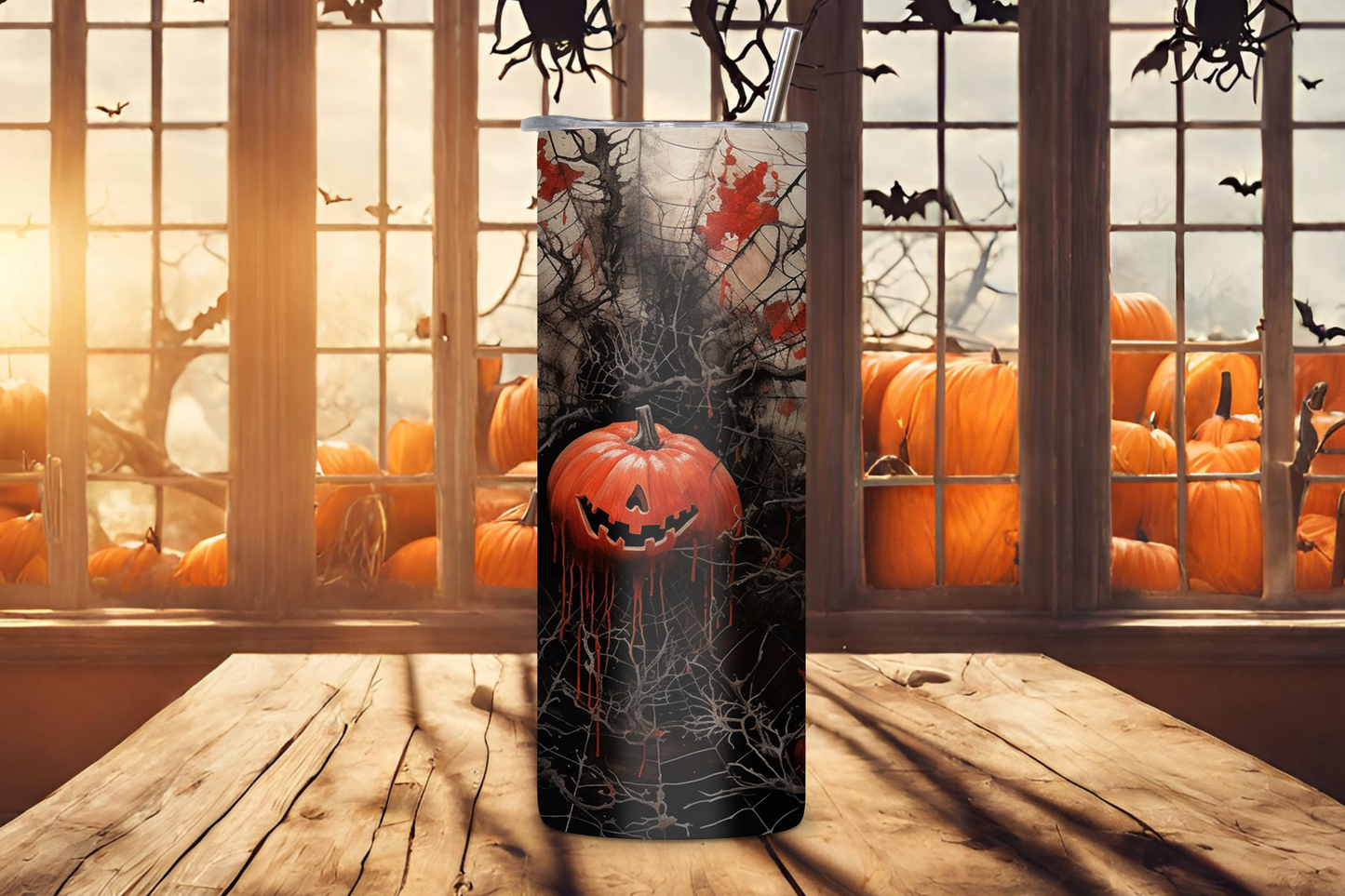 Crimson Web Halloween Tumbler, Pumpkin and Spider Cup, Creepy Spooky Travel Mug, 20OZ Tumbler, 22OZ Tumbler, 30OZ Tumbler