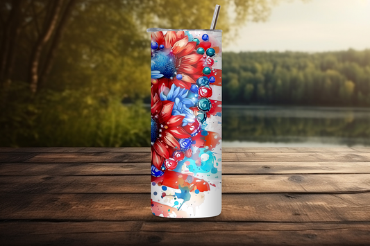 Sunflower and Star-Spangled Banner Tumbler, Patriotic Flag Travel Mug, USA Sprit Coffee Cup, 20OZ Tumbler, 22OZ Tumbler, 30OZ Tumbler