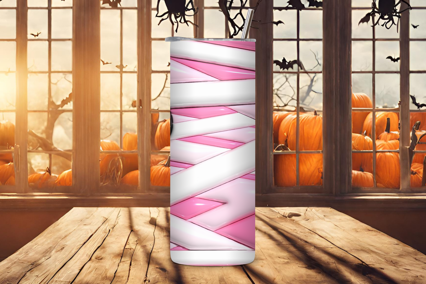 Mummy Wrap Tumbler, Pink Mummy Tumbler, Halloween Spooky Season Gift, Gift for Her, 20OZ Tumbler, 22OZ Tumbler, 30OZ Tumbler