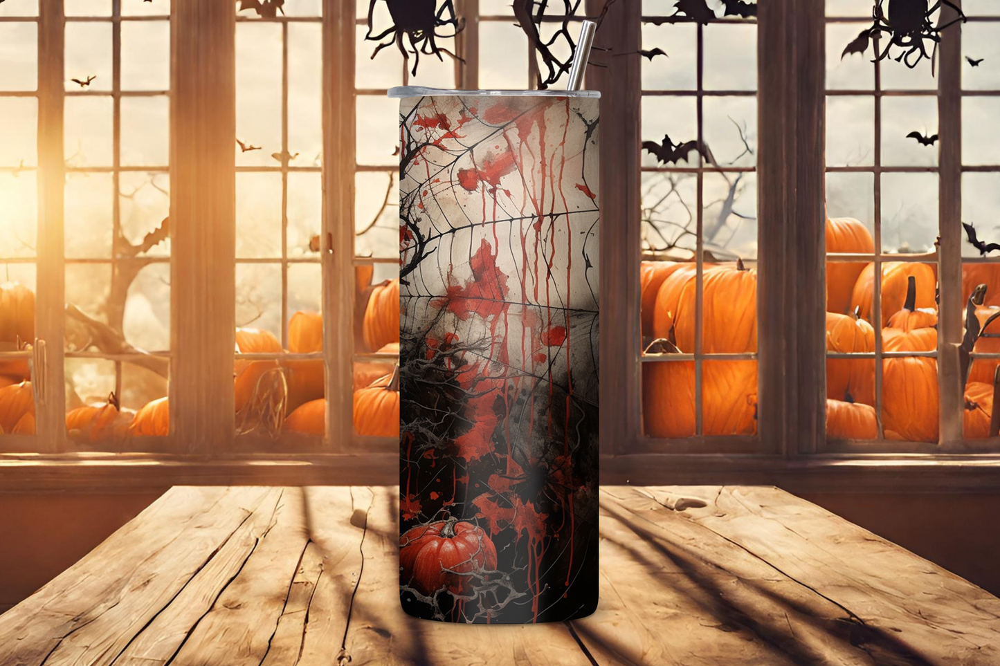 Crimson Web Halloween Tumbler, Pumpkin and Spider Cup, Creepy Spooky Travel Mug, 20OZ Tumbler, 22OZ Tumbler, 30OZ Tumbler