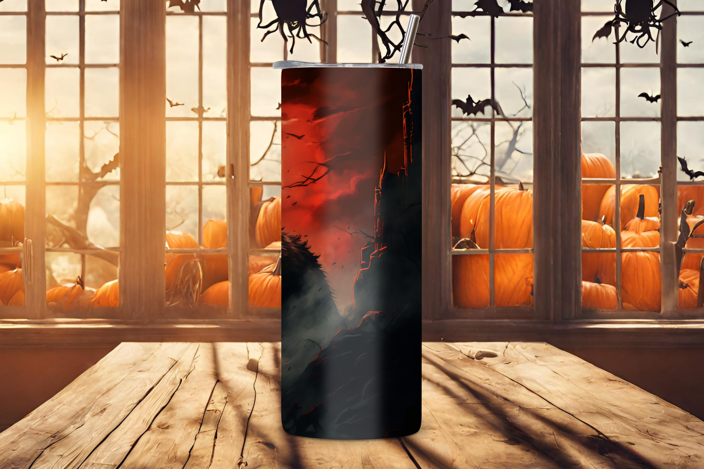 Lunar Howl Tumbler, Monster Haunted Night Wolf Travel Mug, Creepy Red Moon Coffee Mug, 20OZ Tumbler, 22OZ Tumbler, 30OZ Tumbler