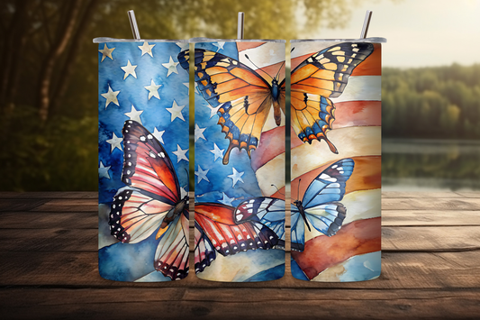 Personalized Butterfly Freedom Tumbler, 4TH of July Travel Mug, Customizable Tumbler, 20OZ Tumbler, 22OZ Tumbler, 30OZ Tumbler