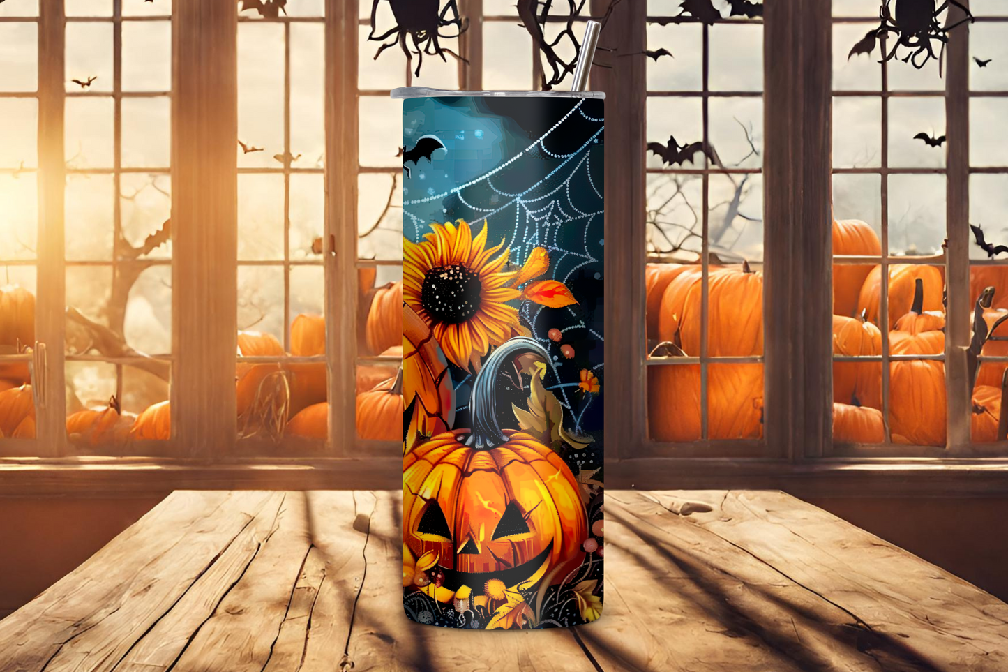 Autumn Harvest Tumbler, Halloween Fall Tumbler, Pumpkin and Sunflower Travel Mug, 20OZ Tumbler, 22OZ Tumbler, 30OZ Tumbler