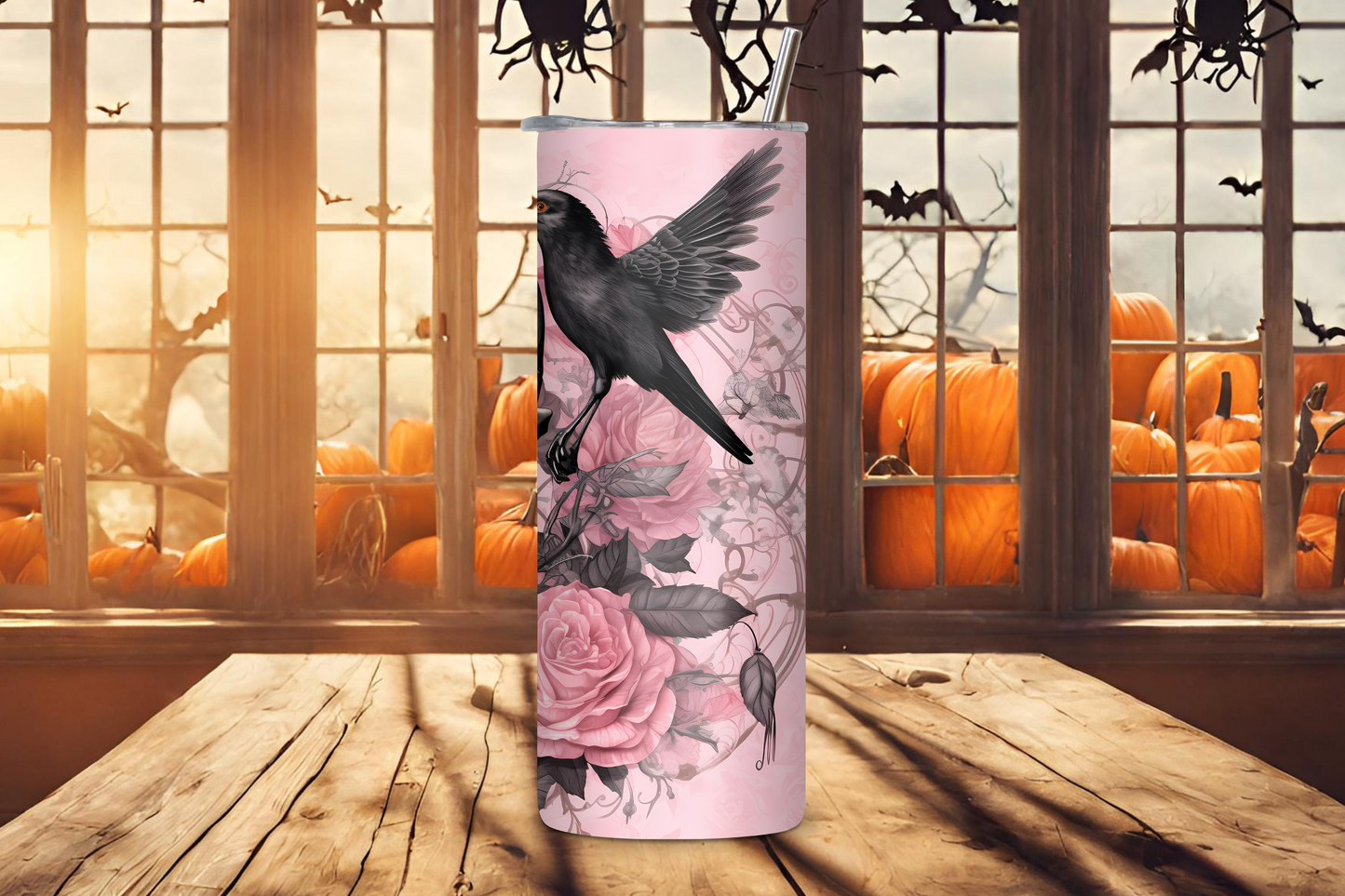 Eternal Bloom Tumbler, Skull and Raven Travel Mug, Rose Skull Mug, Goth Gift, Gift for her, 20OZ Tumbler, 22OZ Tumbler, 30OZ Tumbler