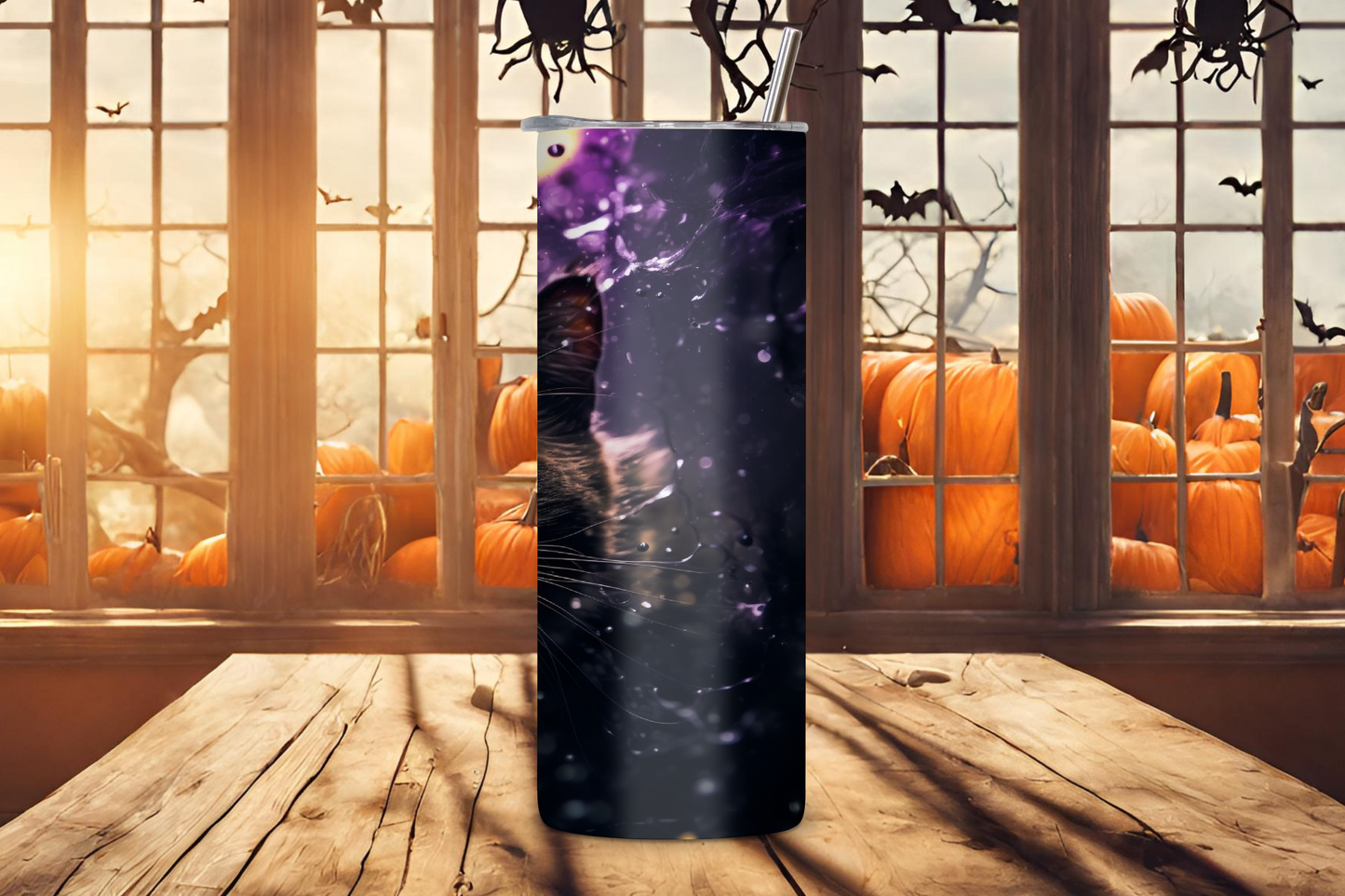 Mystic Purr Halloween Cat Tumbler, Black Cat Coffee Cup, Creepy Spooky Underwater Cat, 20OZ Tumbler, 22OZ Tumbler, 30OZ Tumbler