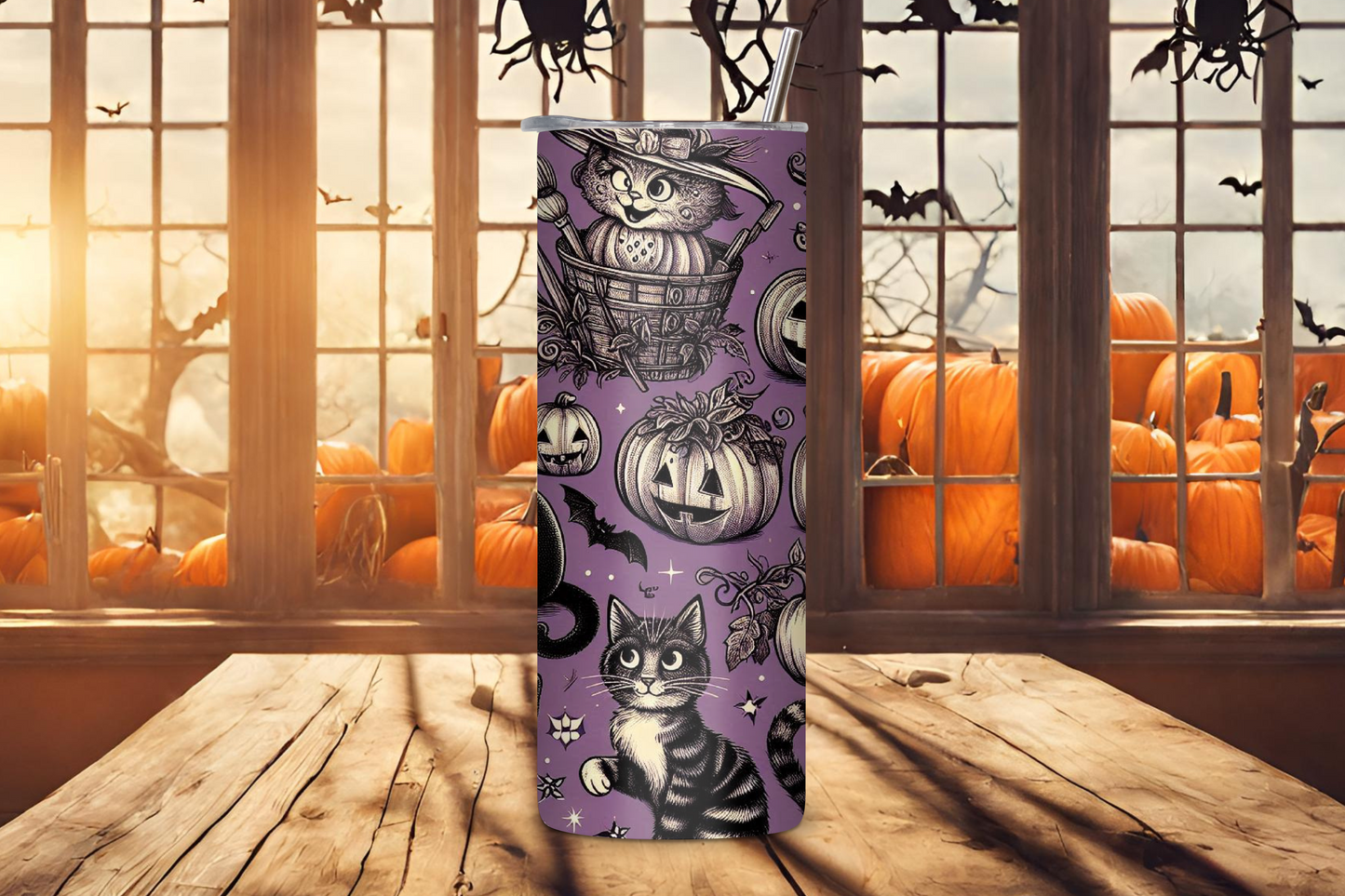 Halloween Black Cat Tumbler, Witch Cat Travel Mug, Halloween Gift, Gift for Her, 20OZ Tumbler, 22OZ Tumbler, 30OZ Tumbler