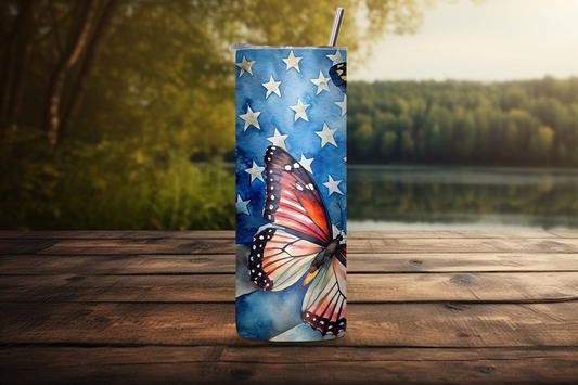 Butterfly Freedom Tumbler, 4TH of July Travel Mug, Flag Tumbler, 20OZ Tumbler, 22OZ Tumbler, 30OZ Tumbler