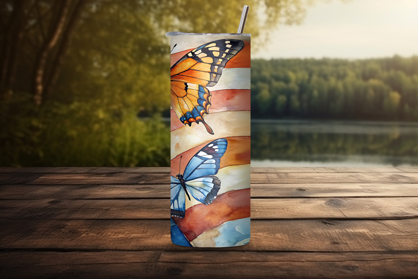 Personalized Butterfly Freedom Tumbler, 4TH of July Travel Mug, Customizable Tumbler, 20OZ Tumbler, 22OZ Tumbler, 30OZ Tumbler