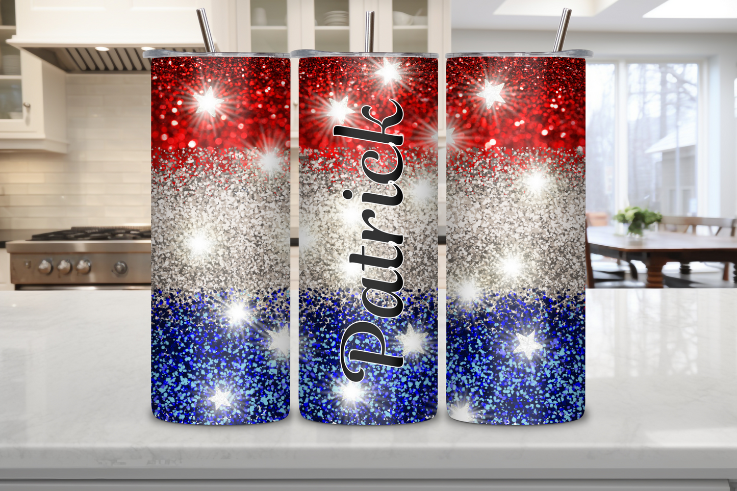 Starry Night Customizable Tumbler, 4th of July American Flag Tumbler, Stars Travel Mug, Personalized Red White And Blue Tumbler