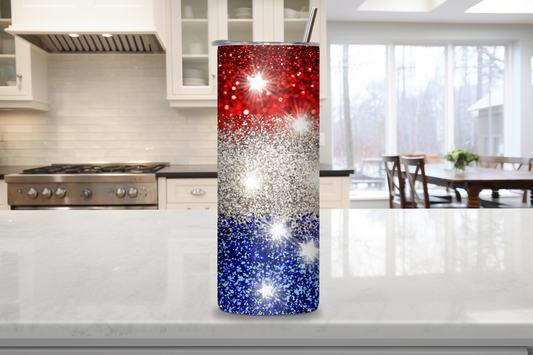 Starry Night Customizable Tumbler, 4th of July American Flag Tumbler, Stars Travel Mug, Personalized Red White And Blue Tumbler