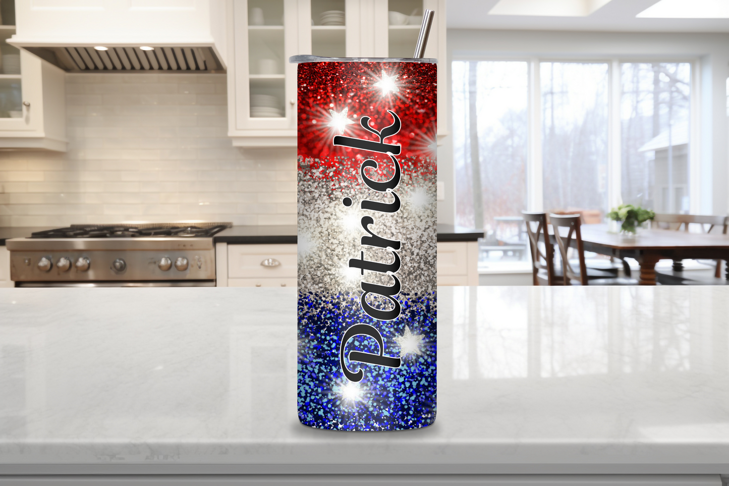 Starry Night Customizable Tumbler, 4th of July American Flag Tumbler, Stars Travel Mug, Personalized Red White And Blue Tumbler