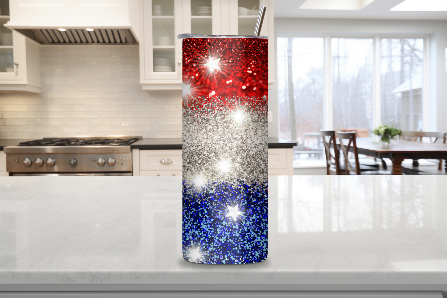 Starry Night Customizable Tumbler, 4th of July American Flag Tumbler, Stars Travel Mug, Personalized Red White And Blue Tumbler