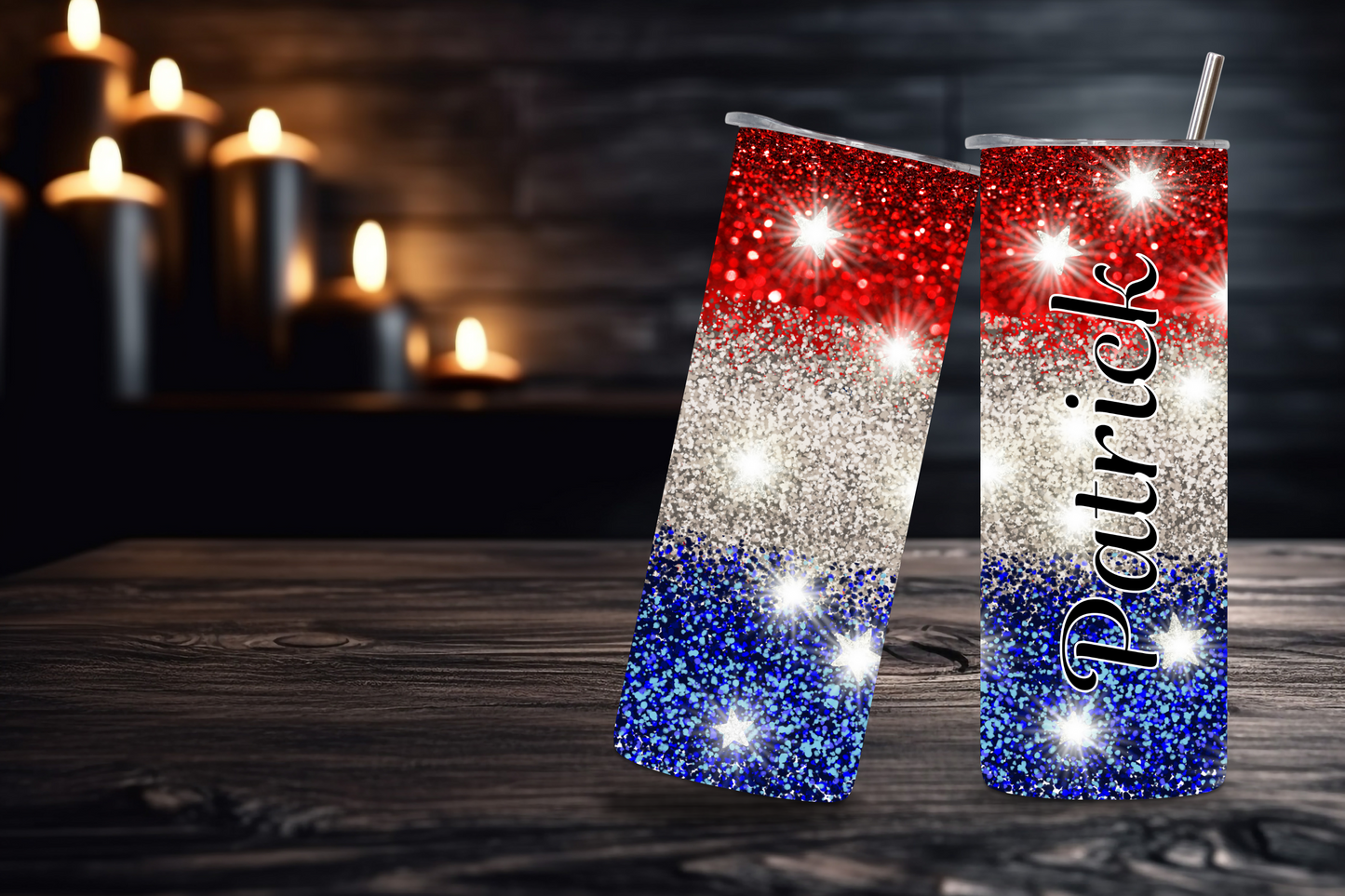 Starry Night Customizable Tumbler, 4th of July American Flag Tumbler, Stars Travel Mug, Personalized Red White And Blue Tumbler